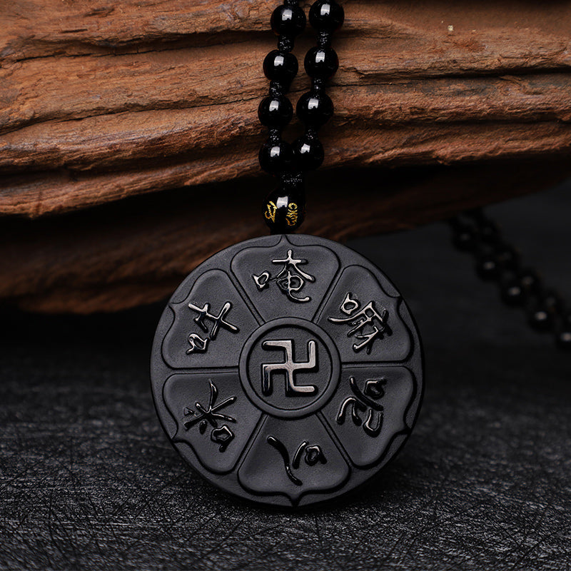 Collier Om Mani Padme Hum en obsidienne noire pour la chance spirituelle
