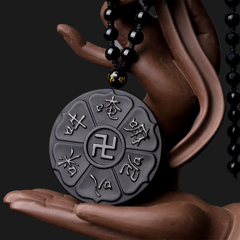 Collier Om Mani Padme Hum en obsidienne noire pour la chance spirituelle