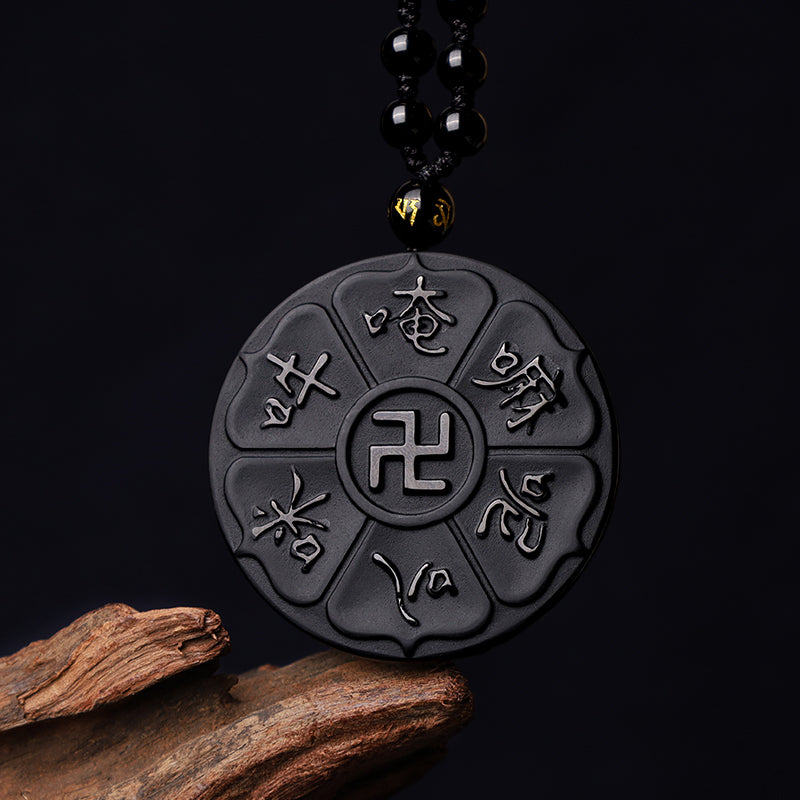 Collier Om Mani Padme Hum en obsidienne noire pour la chance spirituelle