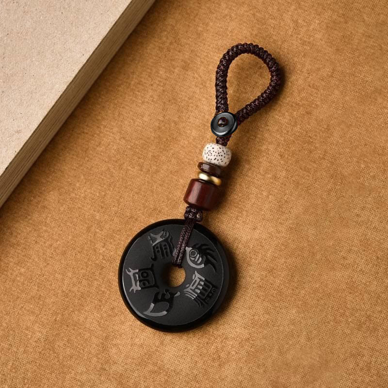 Collier en obsidienne noire avec boucle de paix et pendentif des cinq montagnes sacrées
