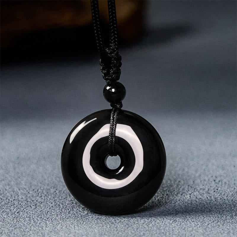 Collier avec pendentif en obsidienne noire et boucle de paix, corde de 50 cm