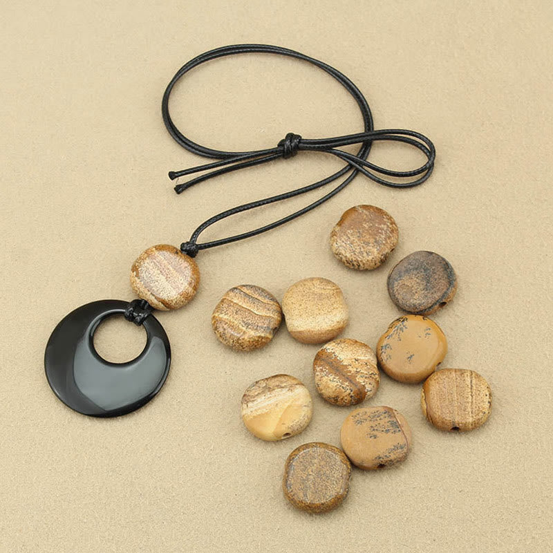 Collier pendentif en pierre d'obsidienne noire