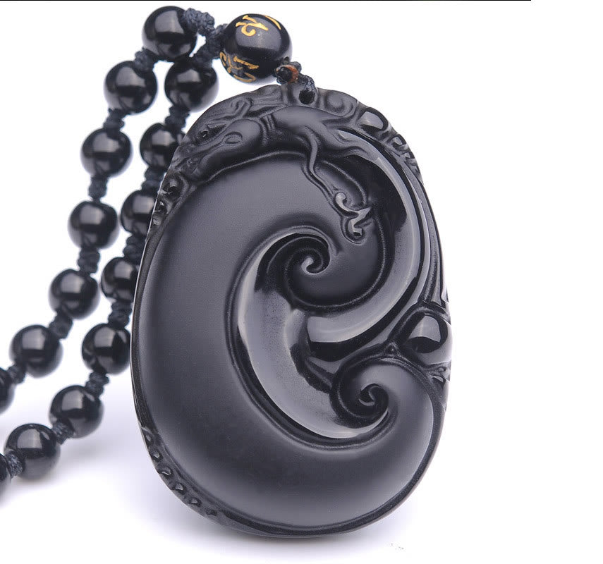 Collier pendentif en obsidienne noire PiXiu Force