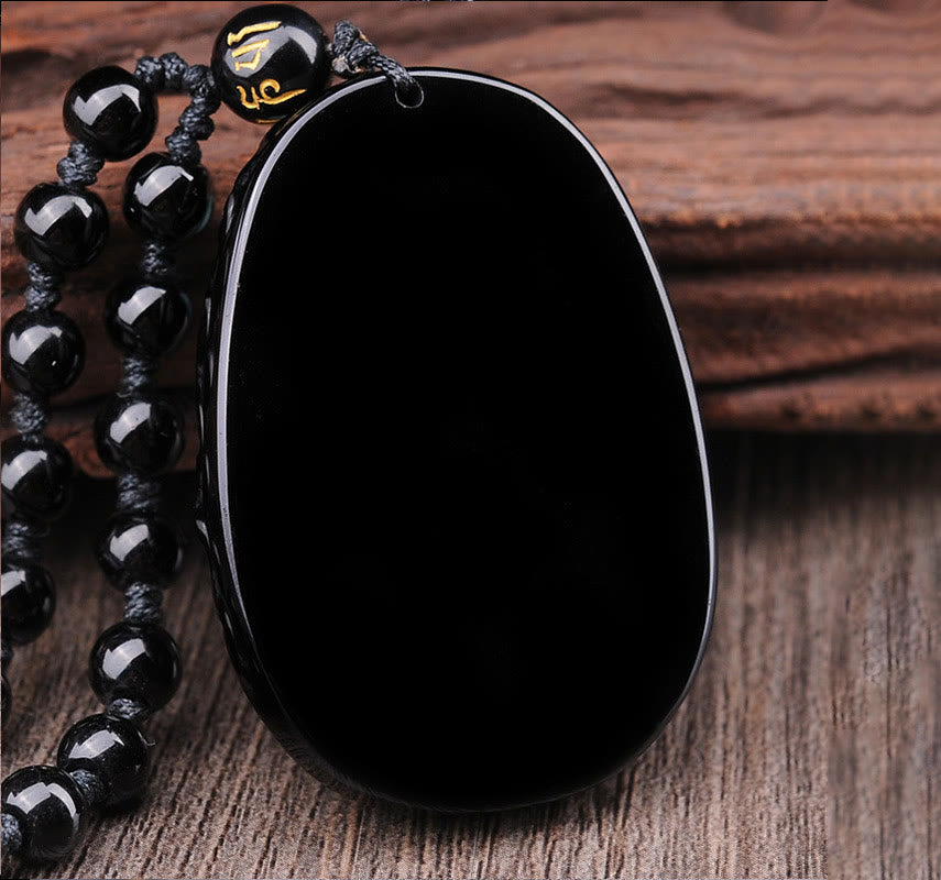 Collier pendentif en obsidienne noire PiXiu Force