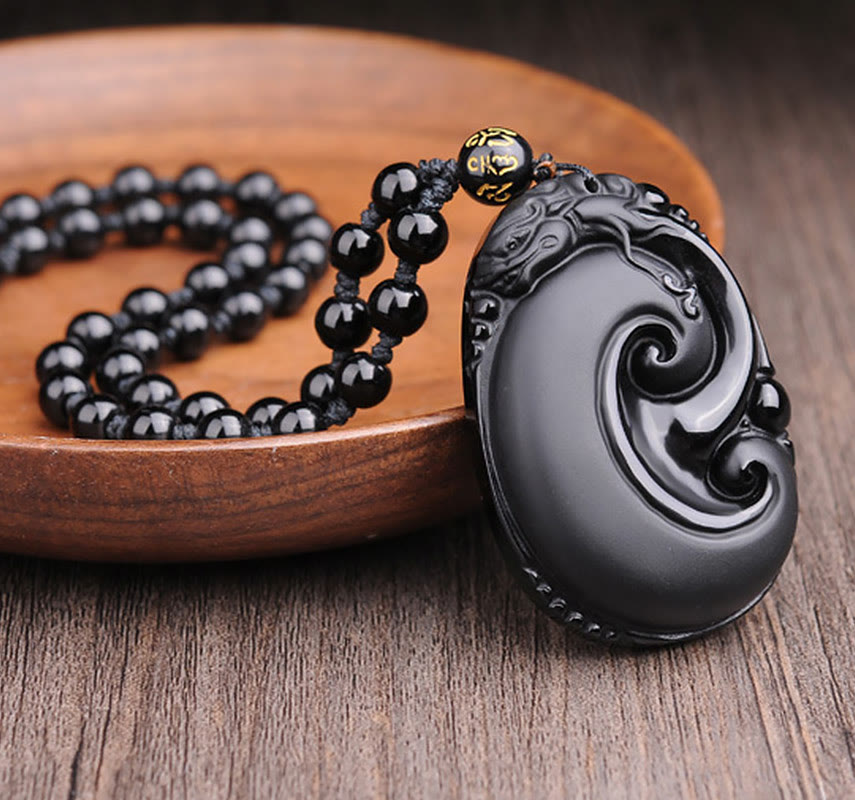 Collier pendentif en obsidienne noire PiXiu Force