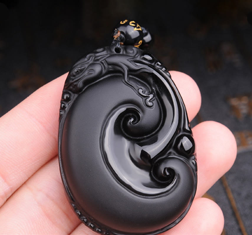Collier pendentif en obsidienne noire PiXiu Force