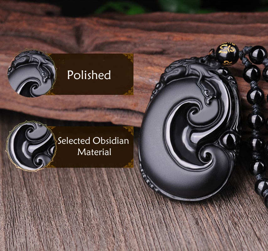 Collier pendentif en obsidienne noire PiXiu Force