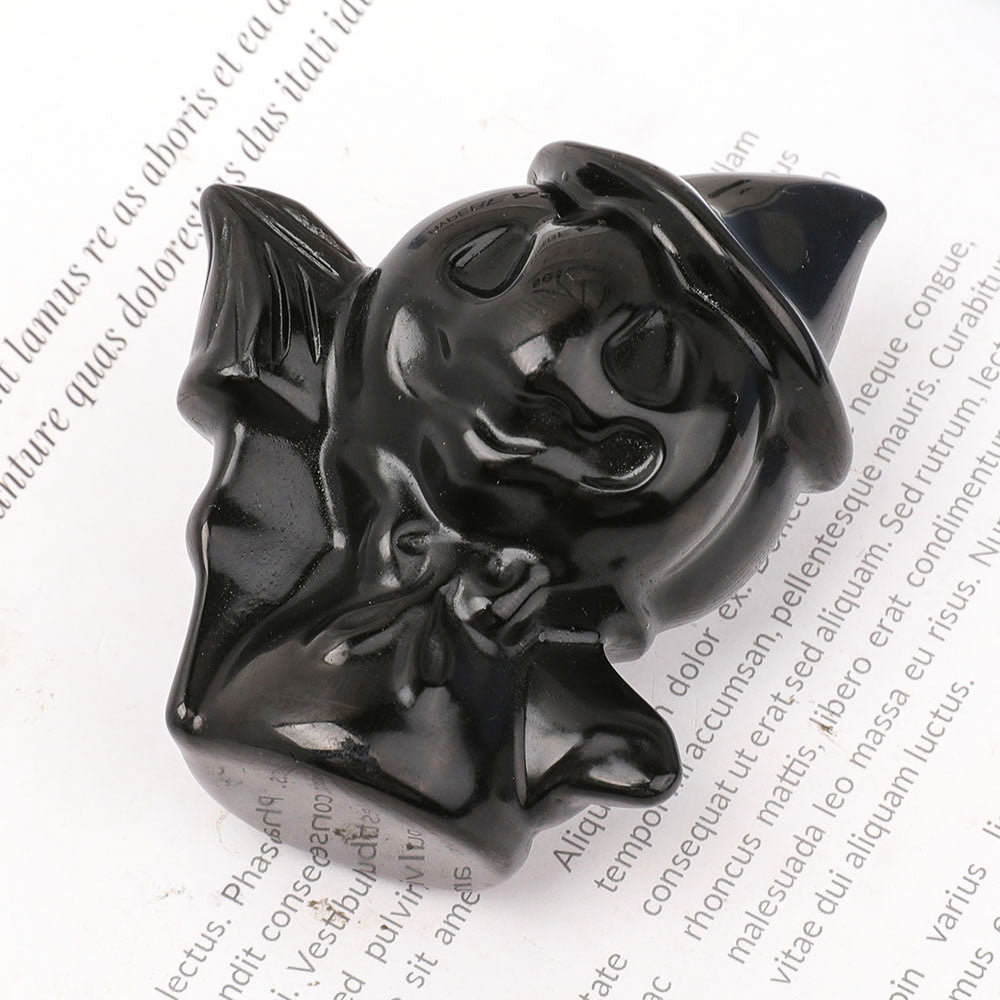 Black Obsidian Pumpkin Wizard Crystal Figurine 2.7 Inch