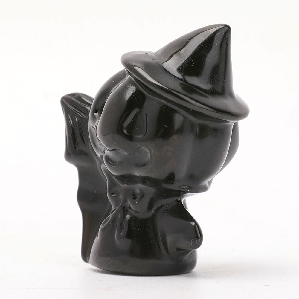 Black Obsidian Pumpkin Wizard Crystal Figurine 2.7 Inch
