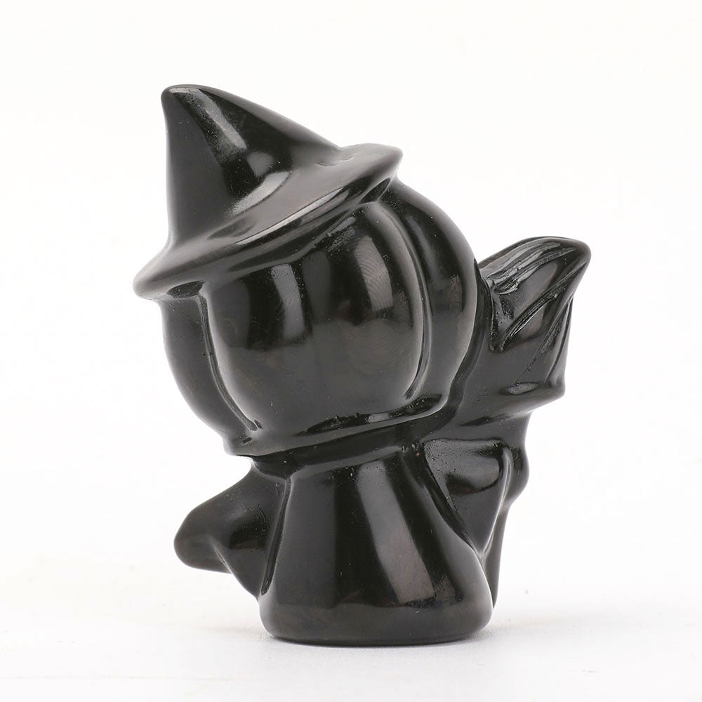 Black Obsidian Pumpkin Wizard Crystal Figurine 2.7 Inch