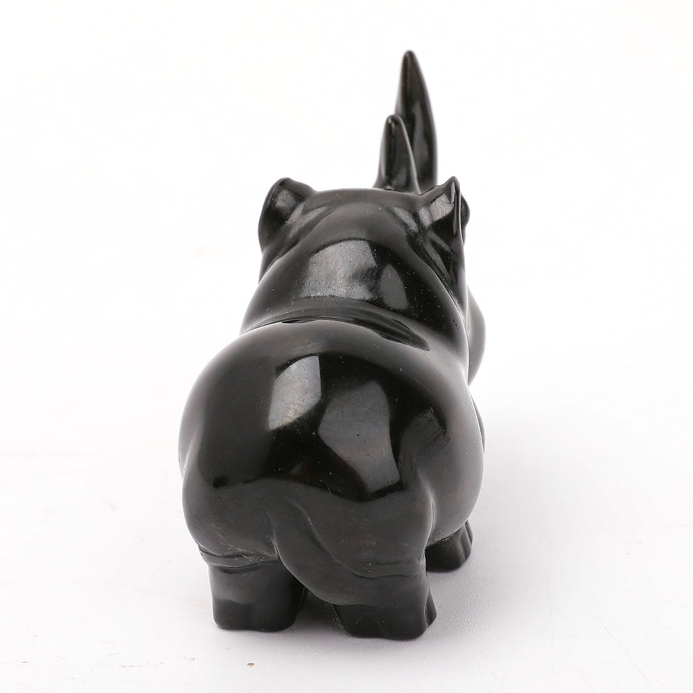 Black Obsidian Rhino Crystal Carving 3.18 Inch
