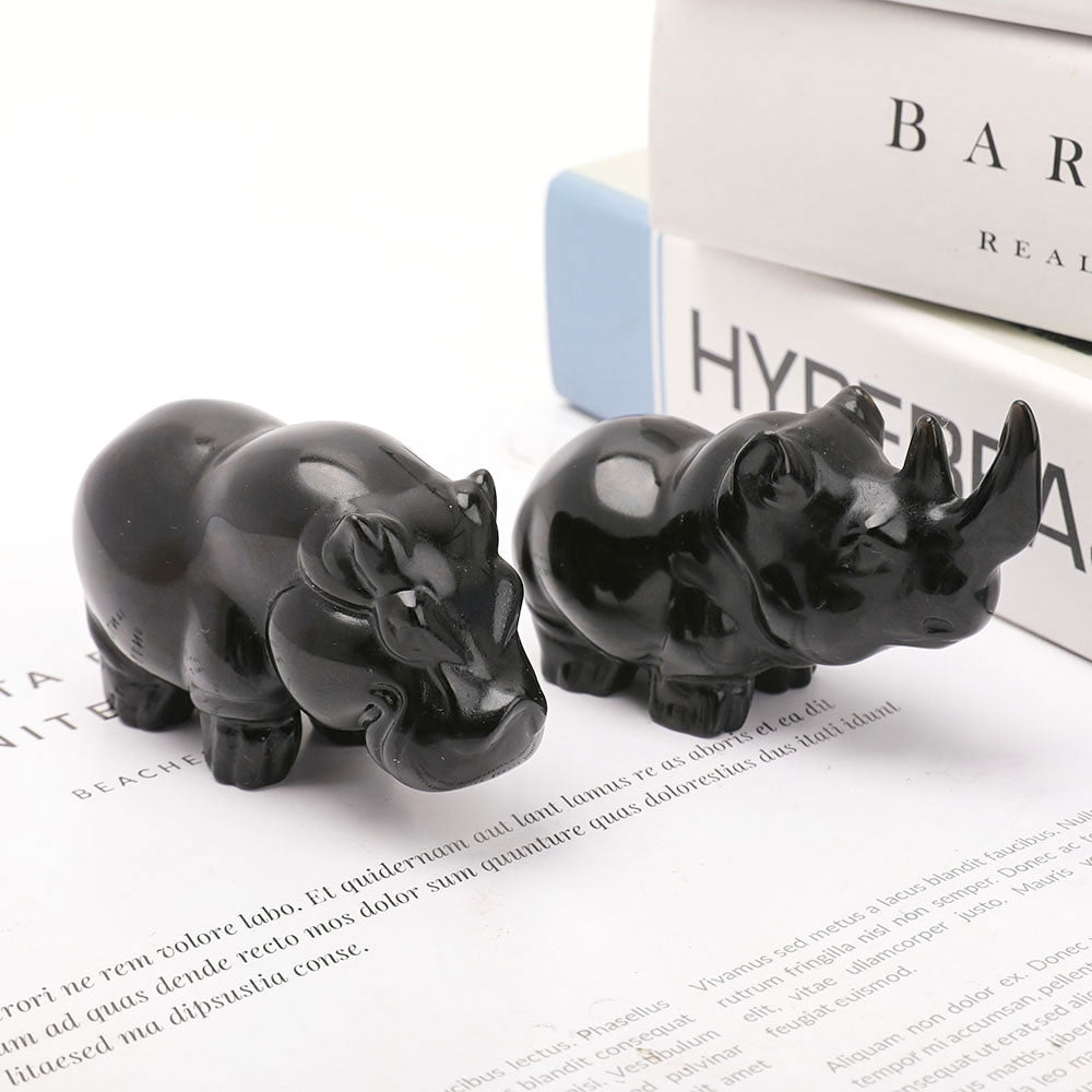 Black Obsidian Rhino Crystal Carving 3.18 Inch