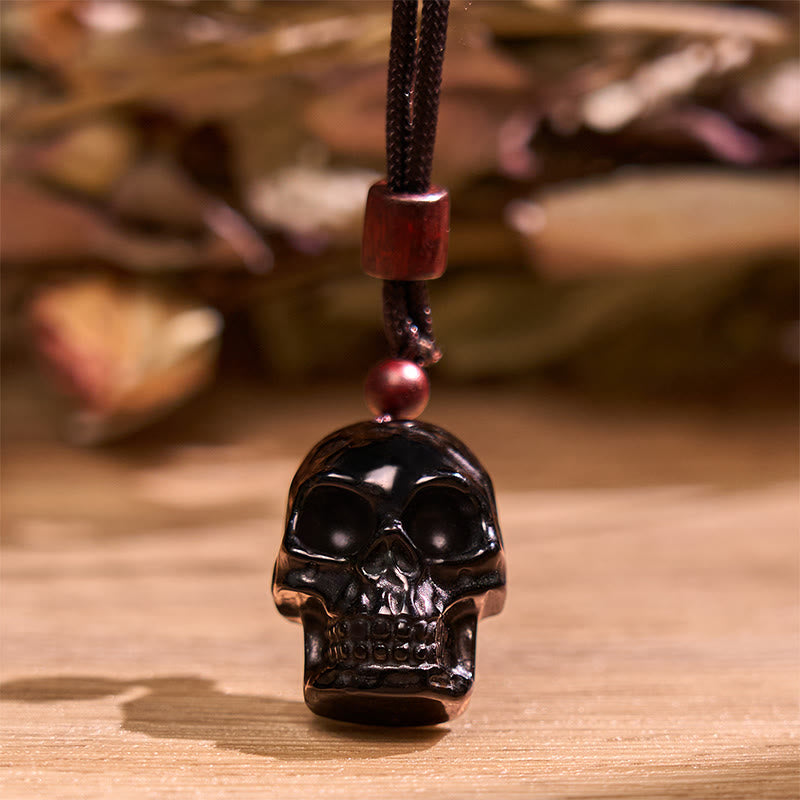 Collier squelette en obsidienne noire pour l'épanouissement et la transformation