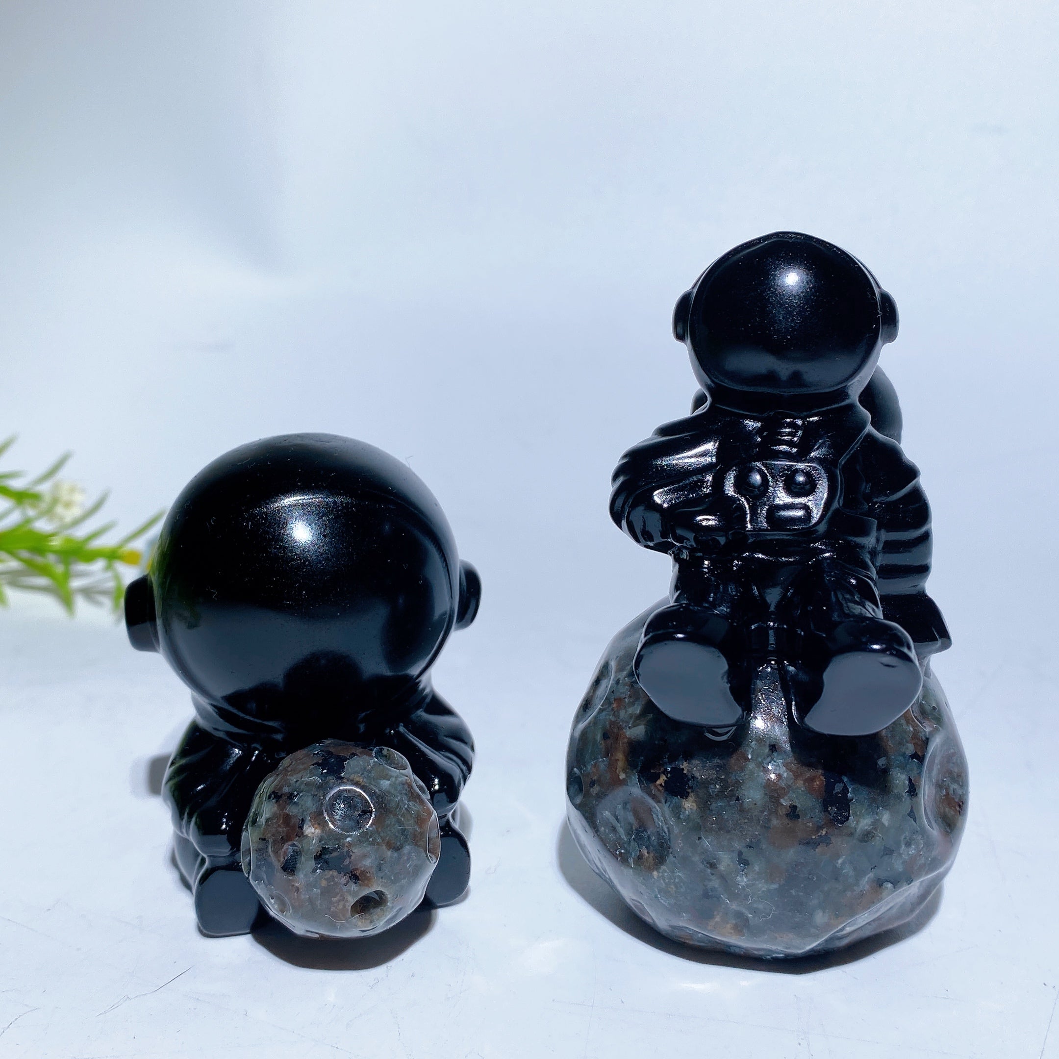 Black Obsidian Spaceman on Yooperlite Planet 2.3" 3.3" Crystal Figurine