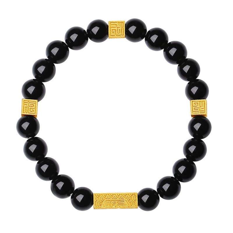 Bracelet de force en argent sterling et obsidienne noire