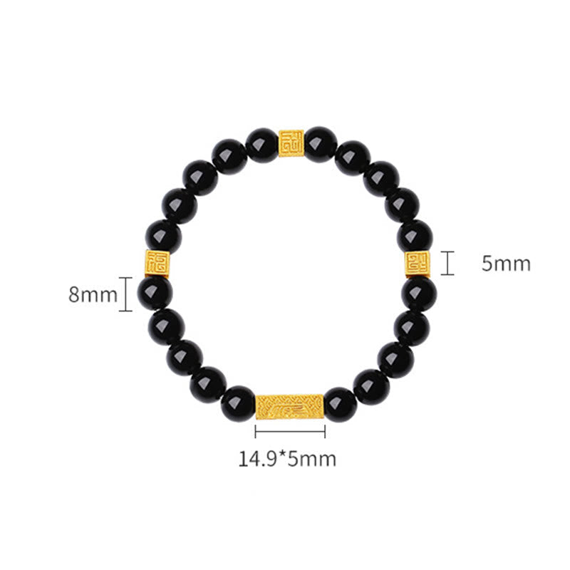 Bracelet de force en argent sterling et obsidienne noire