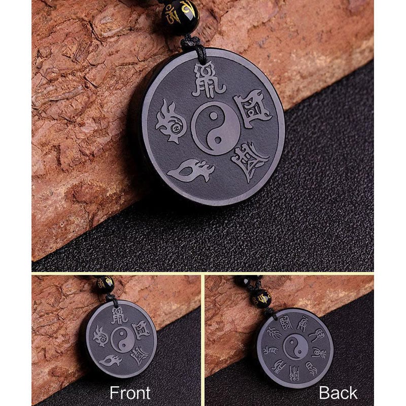 Collier pendentif force taoïste en obsidienne noire