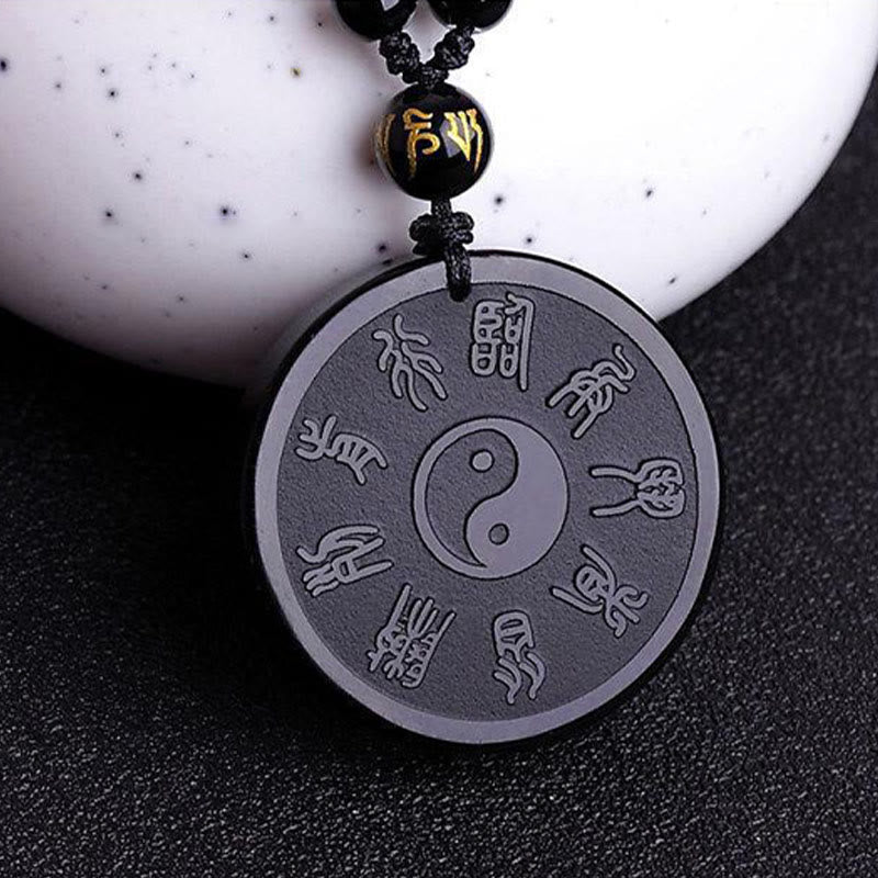 Collier pendentif force taoïste en obsidienne noire