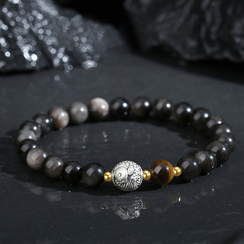 Bracelet Koi en obsidienne noire et œil de tigre