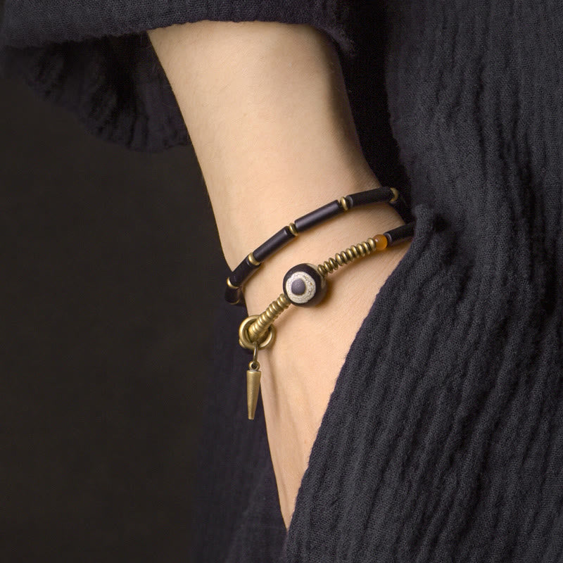 Bracelet de protection en perles dzi en onyx noir
