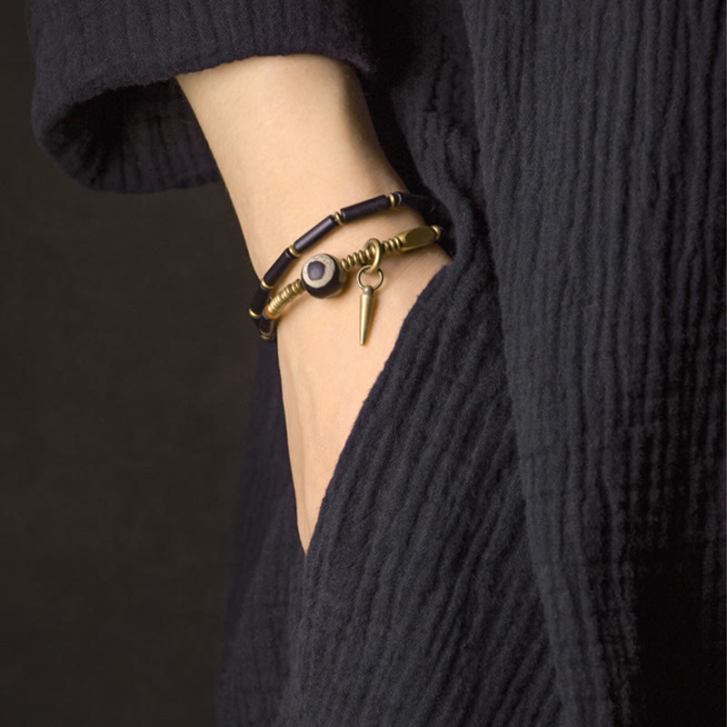 Bracelet de protection en perles dzi en onyx noir