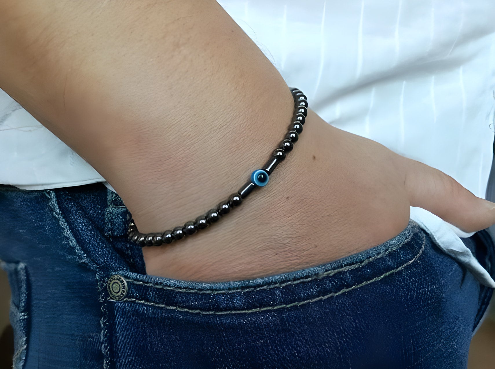 Bracelet de protection contre le mauvais œil en onyx noir