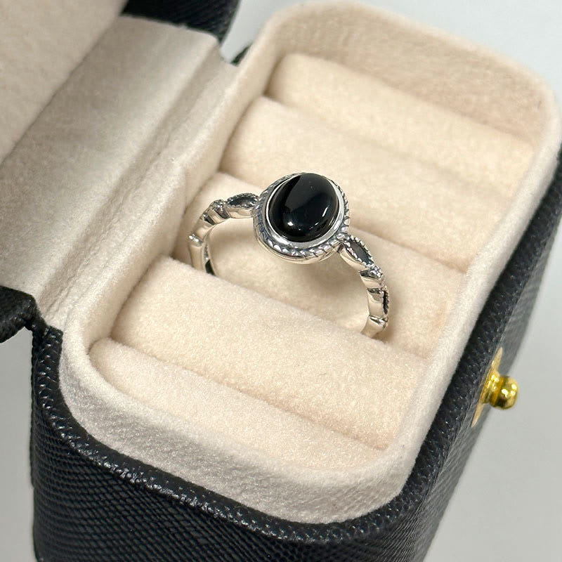 Bague porte-bonheur en onyx noir et argent sterling 925 – Protection et force