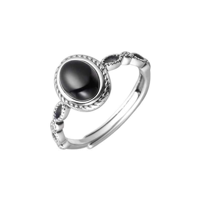 Bague porte-bonheur en onyx noir et argent sterling 925 – Protection et force