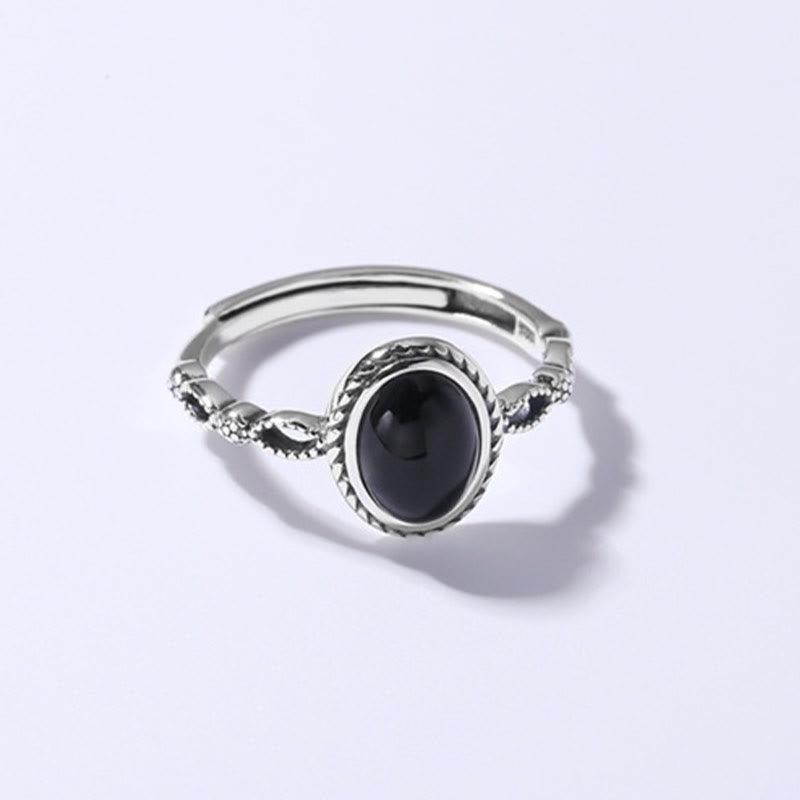 Bague porte-bonheur en onyx noir et argent sterling 925 – Protection et force