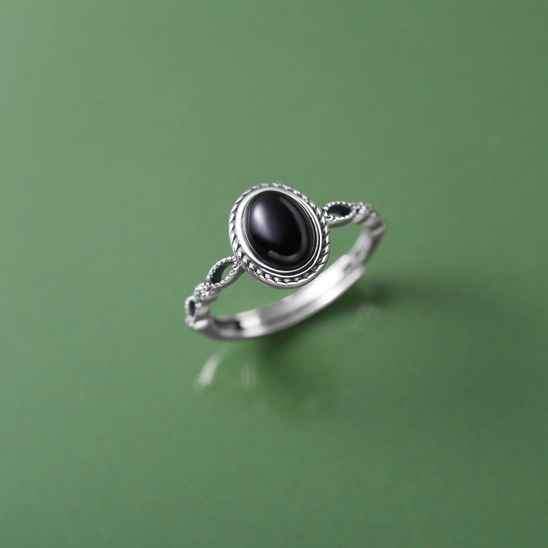 Bague porte-bonheur en onyx noir et argent sterling 925 – Protection et force