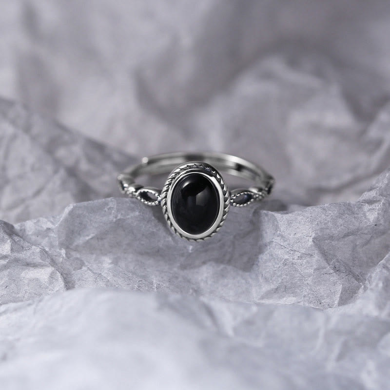 Bague porte-bonheur en onyx noir et argent sterling 925 – Protection et force
