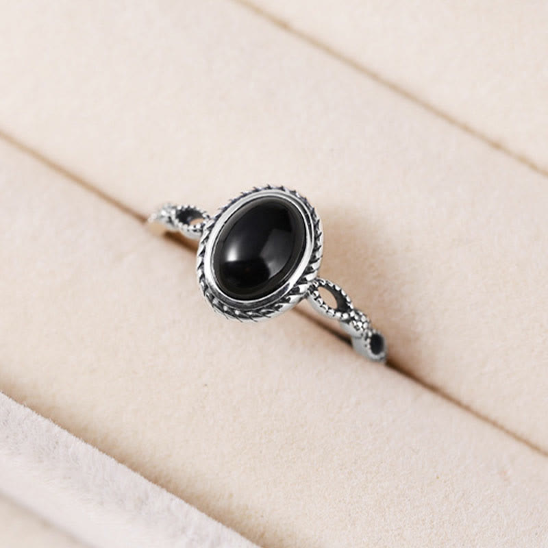 Bague porte-bonheur en onyx noir et argent sterling 925 – Protection et force