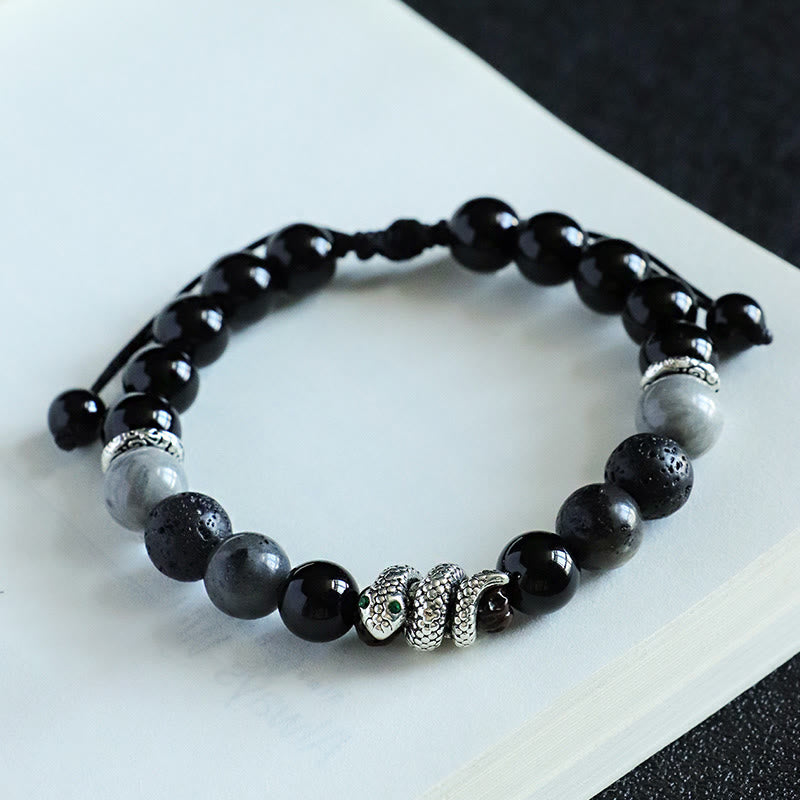 Bracelet de protection serpent en onyx noir pailleté 2025