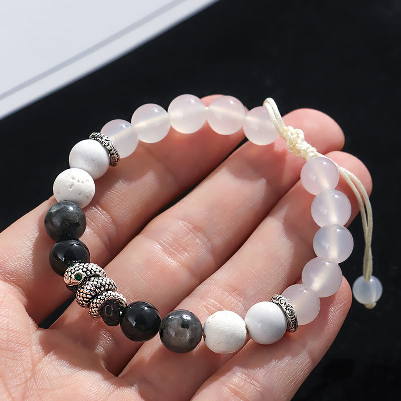 Bracelet de protection serpent en onyx noir pailleté 2025