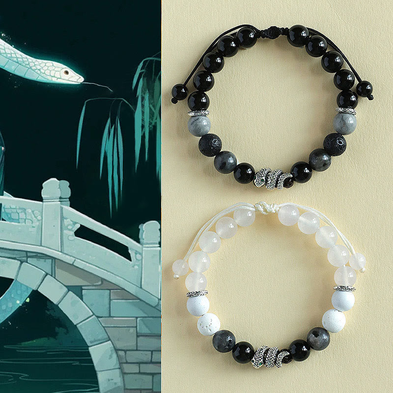Bracelet de protection serpent en onyx noir pailleté 2025