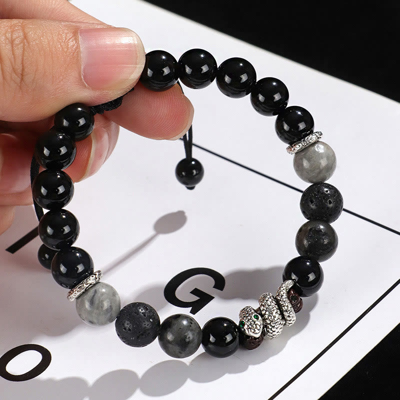 Bracelet de protection serpent en onyx noir pailleté 2025