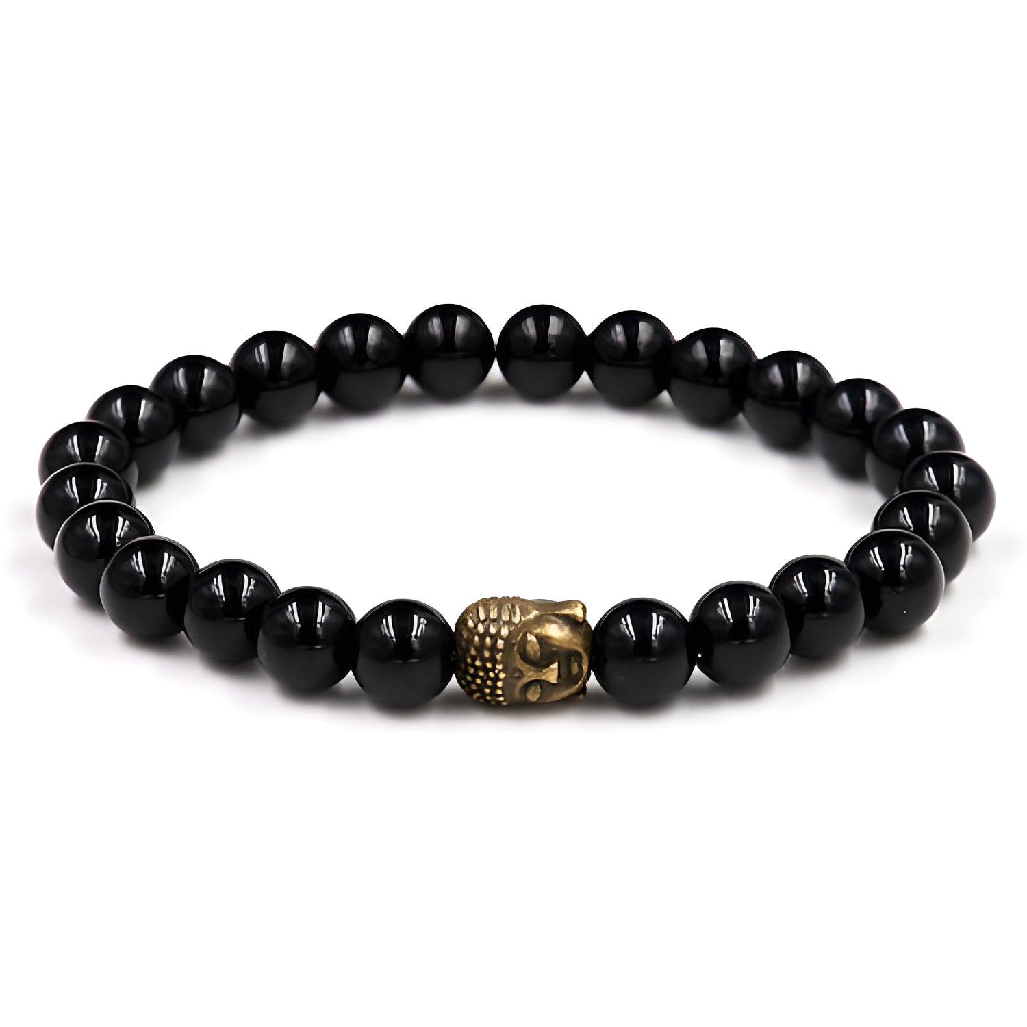 Bracelet symbole Om en onyx noir avec breloque Bouddha