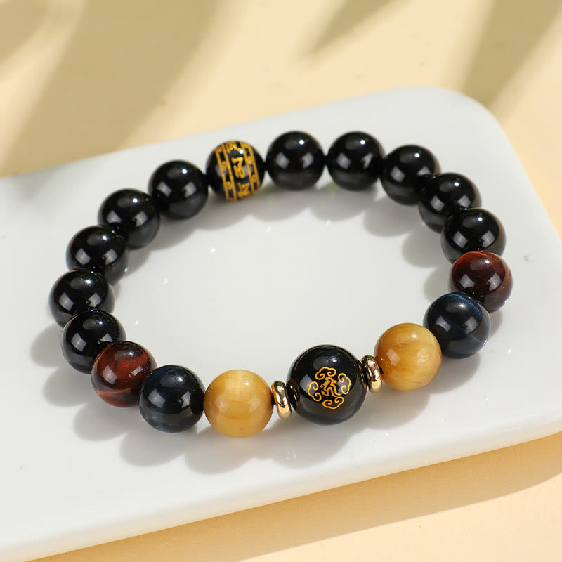 Bracelet du zodiaque chinois en onyx noir et œil de tigre