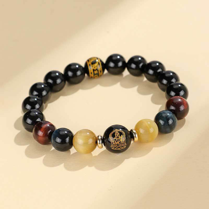 Bracelet du zodiaque chinois en onyx noir et œil de tigre
