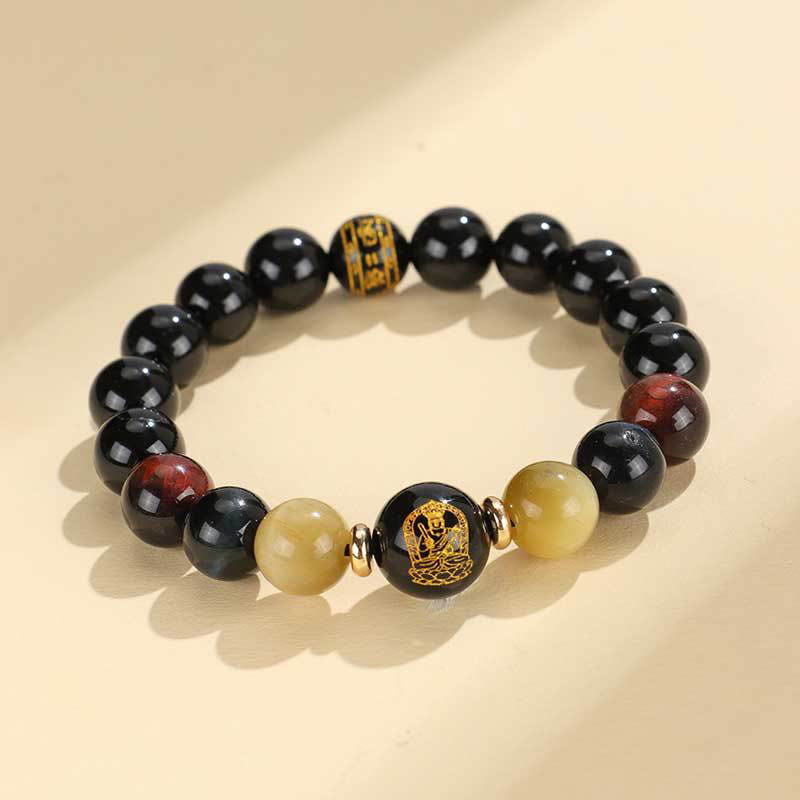 Bracelet du zodiaque chinois en onyx noir et œil de tigre