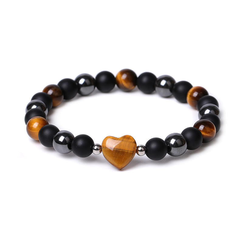 Bracelet de protection en onyx noir et œil de tigre, perles de 8 mm