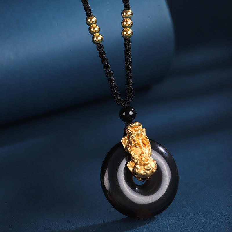 Collier Pixiu Fortune en onyx noir et agate blanche