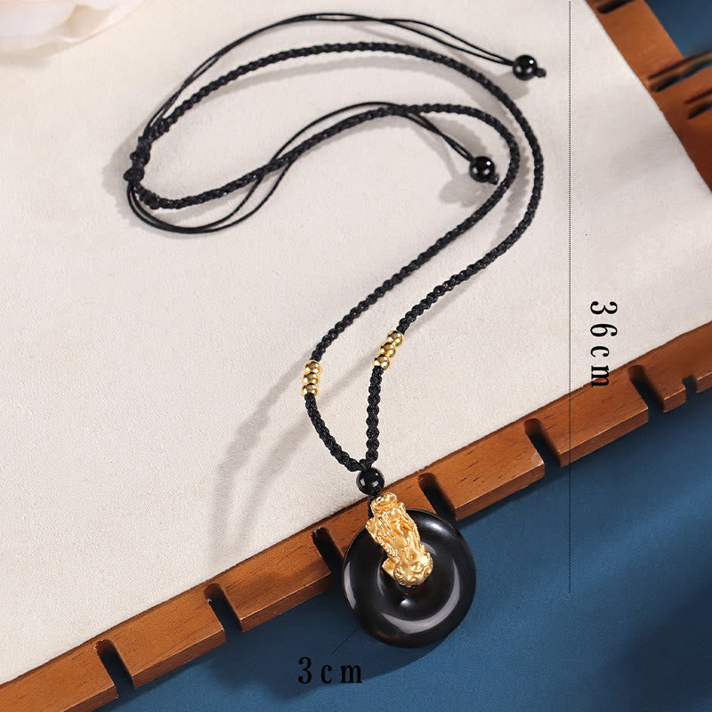 Collier Pixiu Fortune en onyx noir et agate blanche