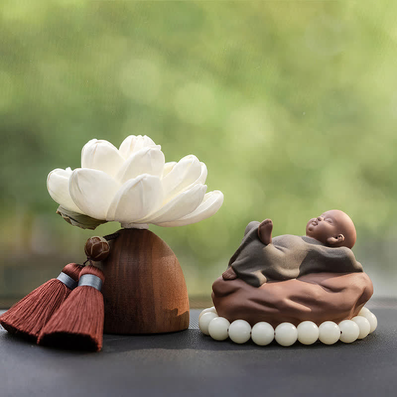 Fleur de Bouddha en bois de pêcher noir, décoration zen, 5,4 cm, calme et guérison