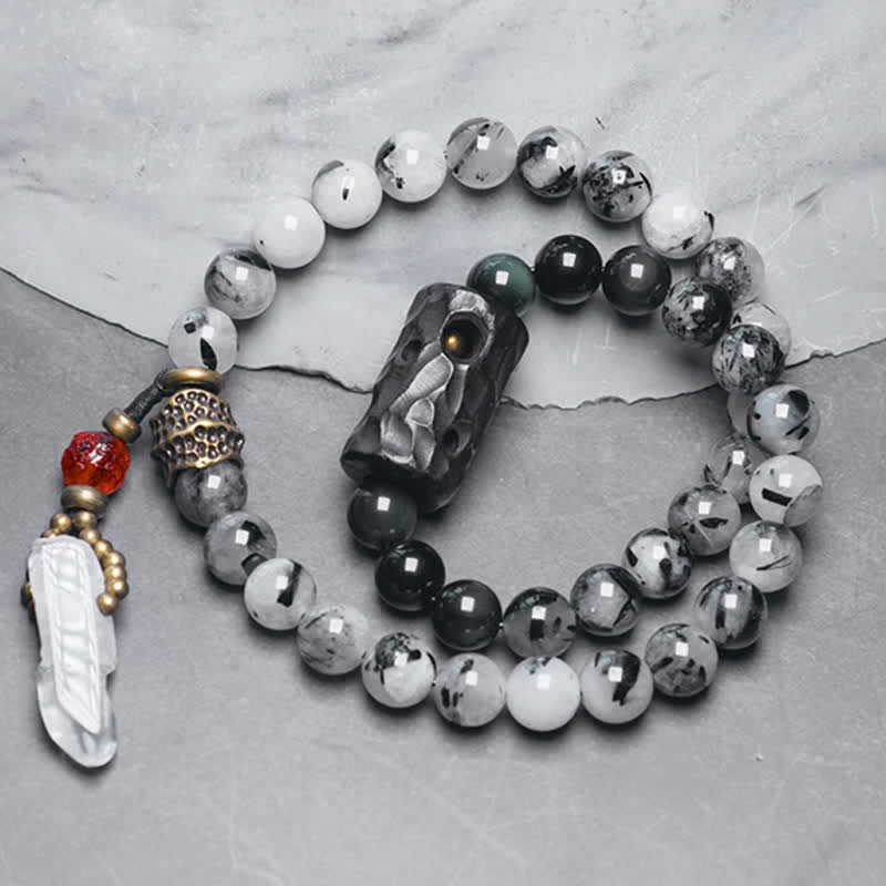 Bracelet couple en quartz rutile noir et quartz clair 8 mm