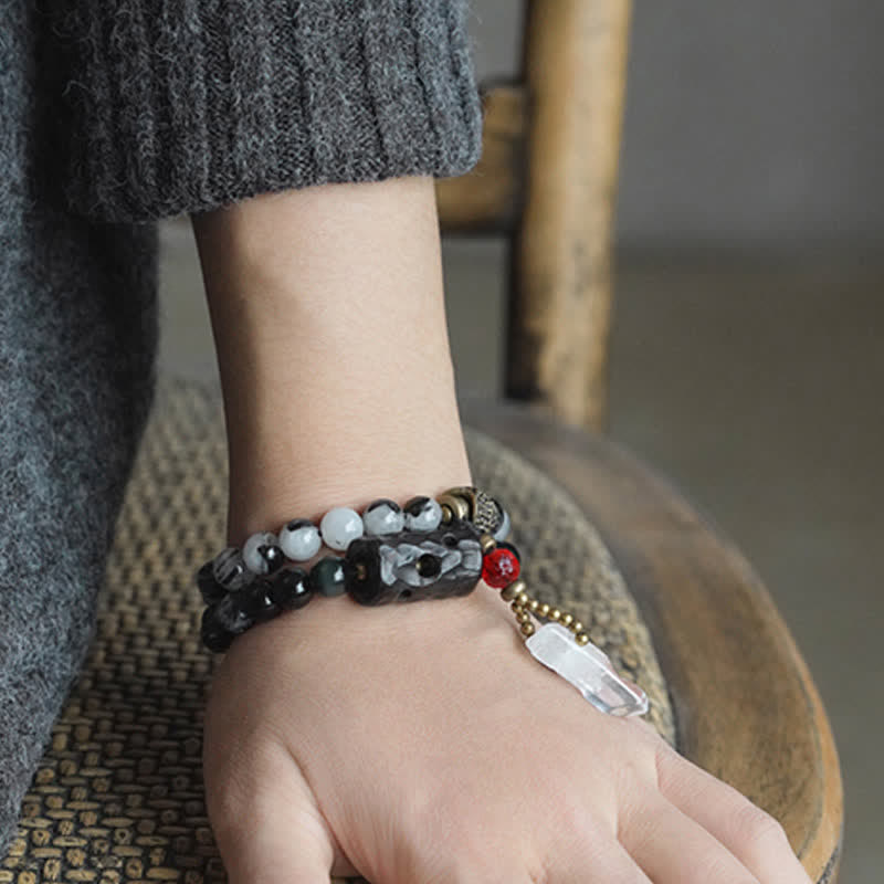Bracelet couple en quartz rutile noir et quartz clair 8 mm