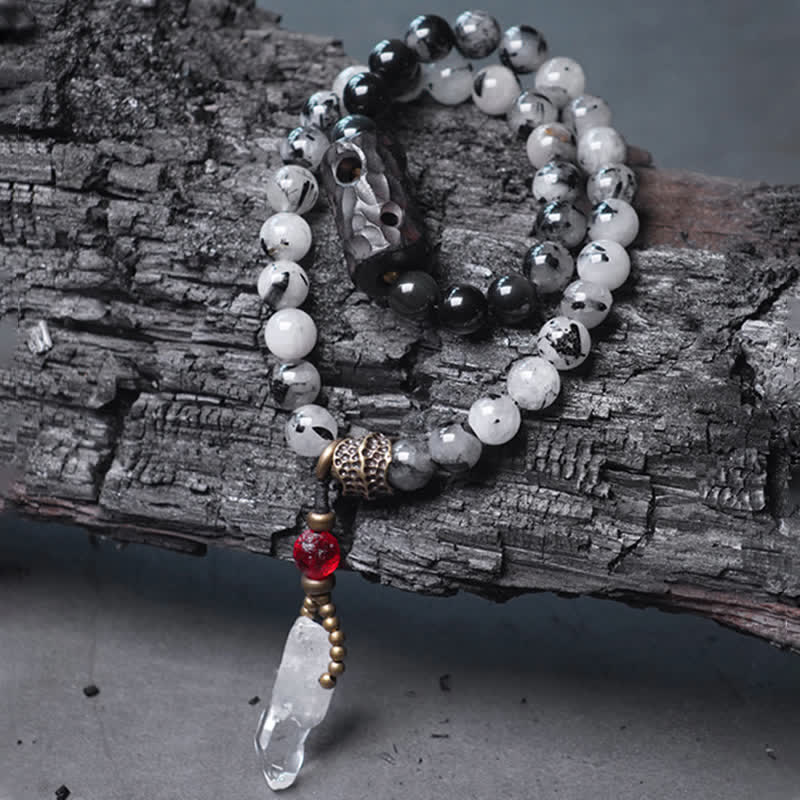 Bracelet couple en quartz rutile noir et quartz clair 8 mm