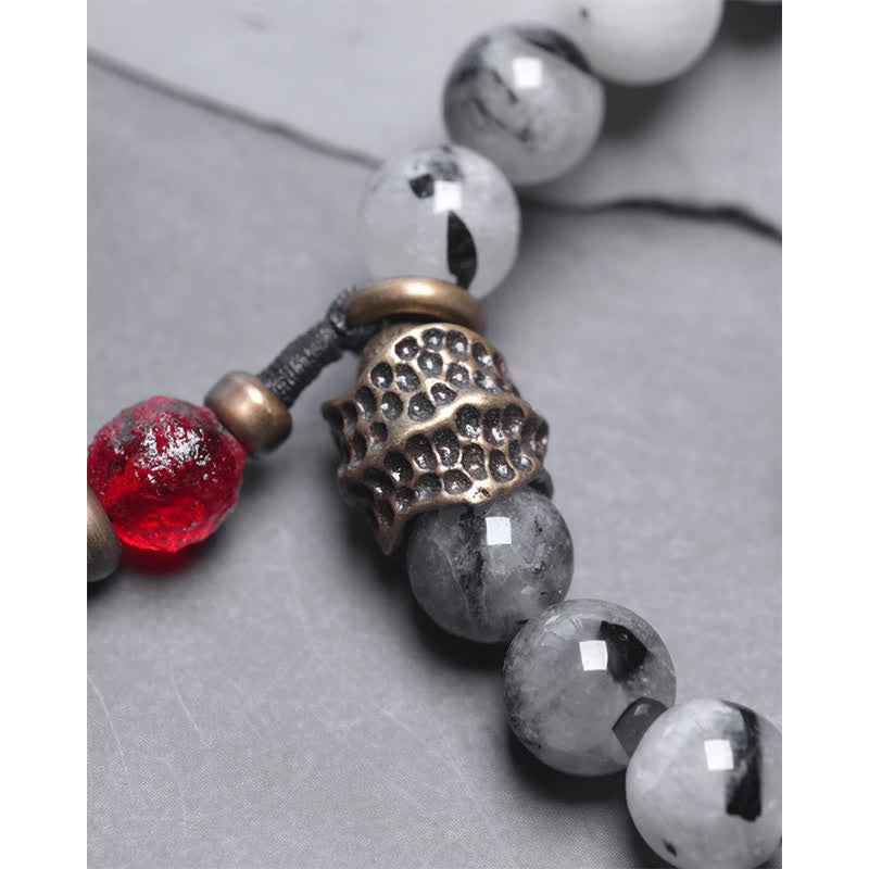 Bracelet couple en quartz rutile noir et quartz clair 8 mm