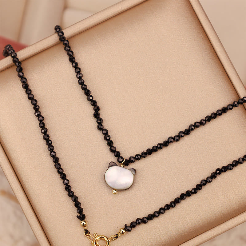 Collier ras du cou motif chat spinelle noir 38 cm