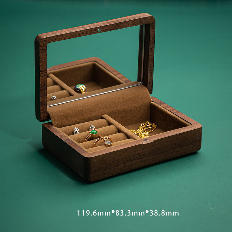 Coffret à bijoux en noyer noir avec miroir | Décor Zen